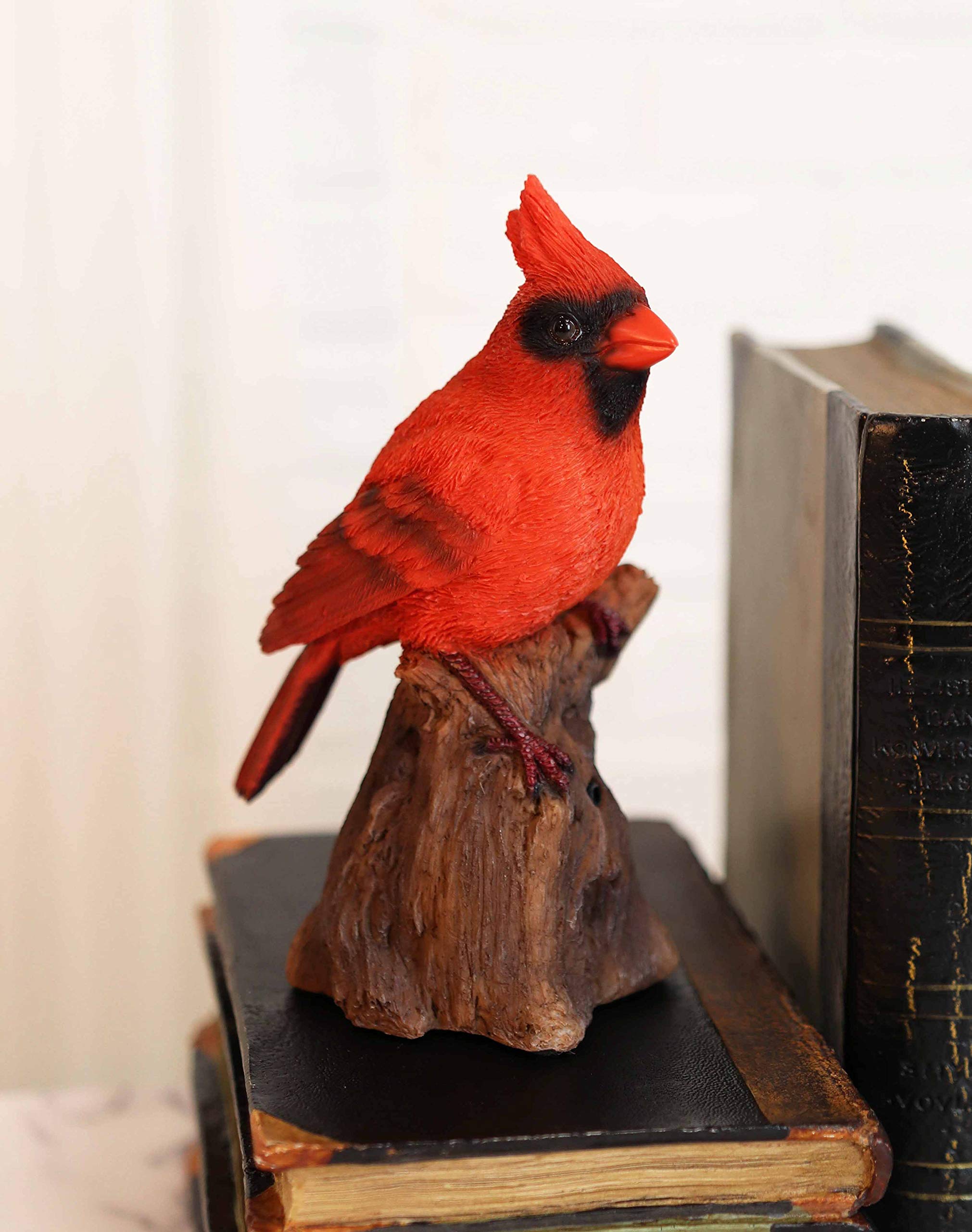 Ebros Gift Realistic Hand Painted Red Cardinal Bird Perching On Tree Stump Guest Greeter with Built in Motion Activated Sensor Chirping Sound Statue 6.5" Tall Taxidermy Home and Garden Sculpture