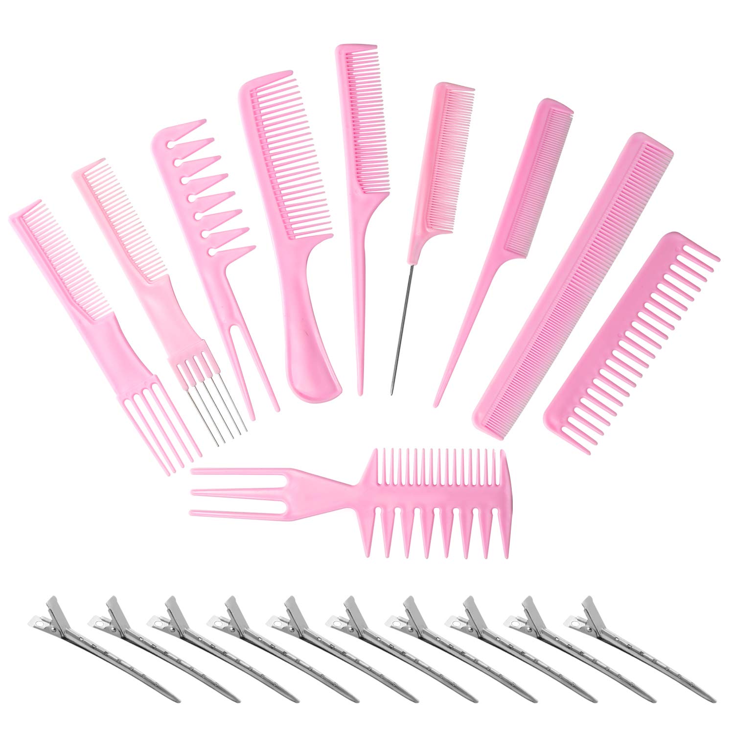 Vebiys Magic 10 piece professional styling comb set - Anti Static Coarse Fine Toothed Pick Combs - hair styles for women, men, girls, and boys - Suitable for stylist (Pink)