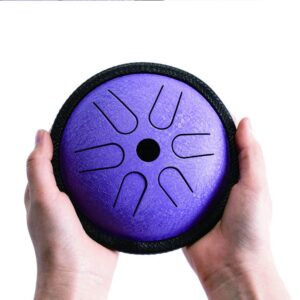 Yahpetes Worry-free Drum 5.5 Inch Steel Tongue Drum 6 Notes Musical Instruments Hand Drums with Handpan Drum with 1 Pair Mallets and Storage Drum Bag Note Sticks (Purple)