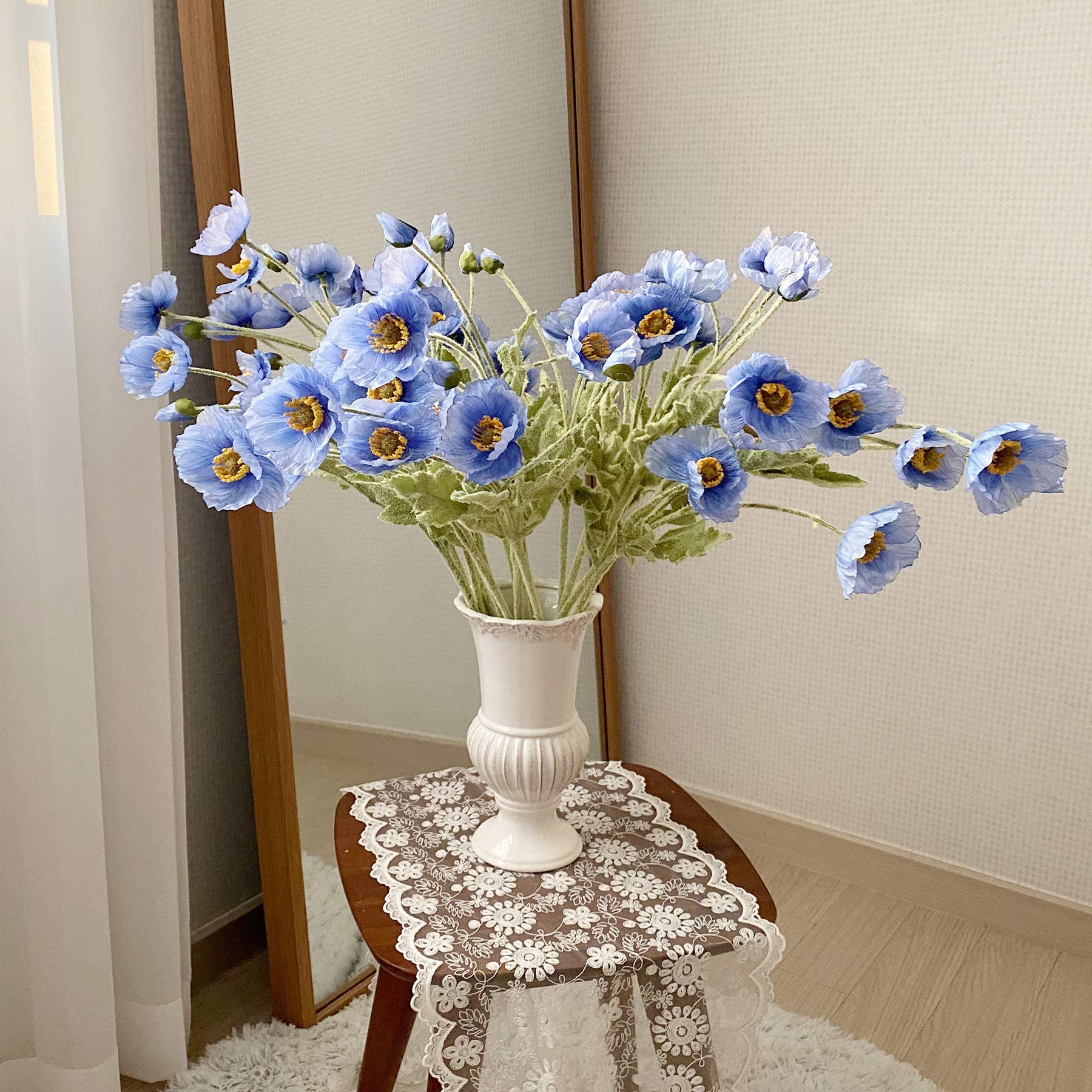 Kamang Artificial Poppy Blue Silk Flowers (3 Stems) for Home Decor, DIY Bouquet, Wedding. Real Touch Blue Silk Flower, Artificial Plants Poppy Blue Flowers Table Centerpiece (Himalayan Blue)