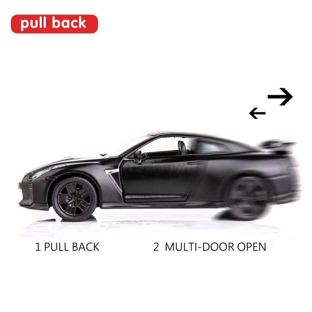 BDTCTK 1/36 Scale GTR R35 Supercar Model Toy Zinc Alloy Die-Cast Pull Back Vehicles Kid Toys for 4 5 6 Years Old Boy Girl Gift (Black)