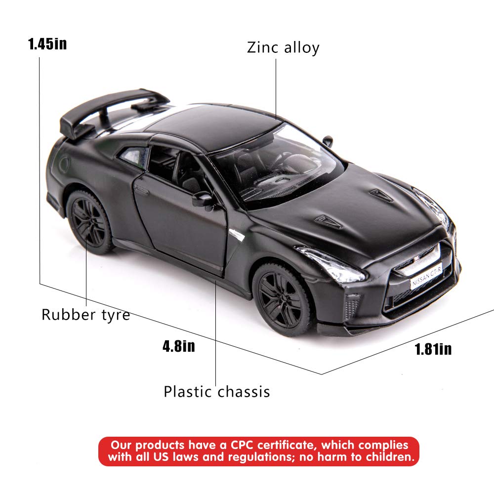 BDTCTK 1/36 Scale GTR R35 Supercar Model Toy Zinc Alloy Die-Cast Pull Back Vehicles Kid Toys for 4 5 6 Years Old Boy Girl Gift (Black)