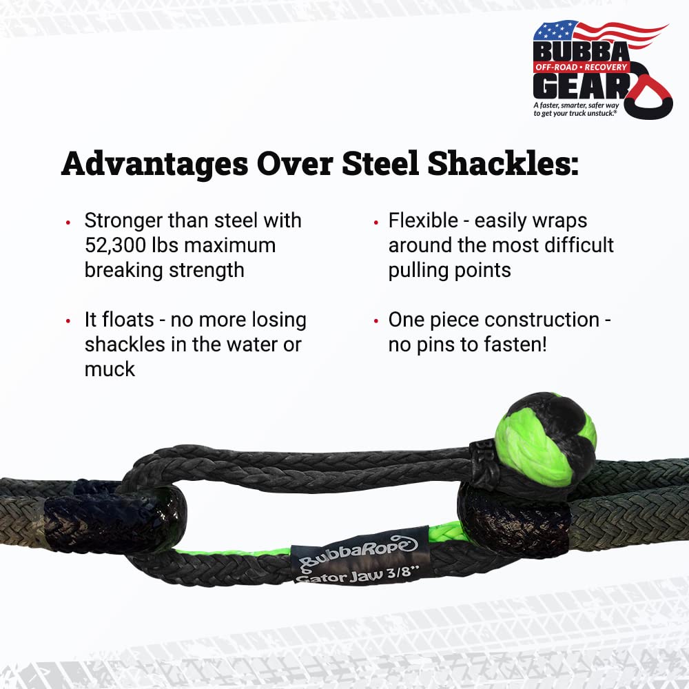 Bubba Rope Gator-Jaw PRO Synthetic Shackle, 7/16” – Heavy-Duty Vehicle Tow Shackle: 52,300 lbs. Capacity - Green