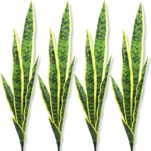 bird fiy artificial snake plants 30" faux agave fake sansevieria artificial silk plant for home garden office store decoration 4 pcs (yellow)