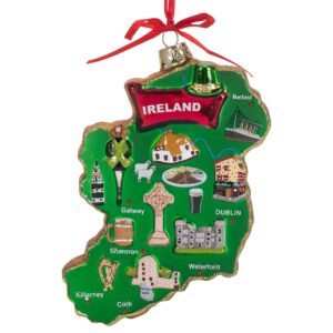 Kurt Adler Ireland Map Glass Ornament, 5.25 inch, Green