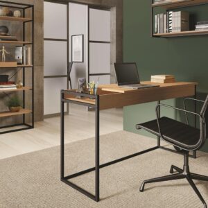 Casabianca Furniture Noa Office Desk in Birch Melamine with Black Metal Painted Frame.