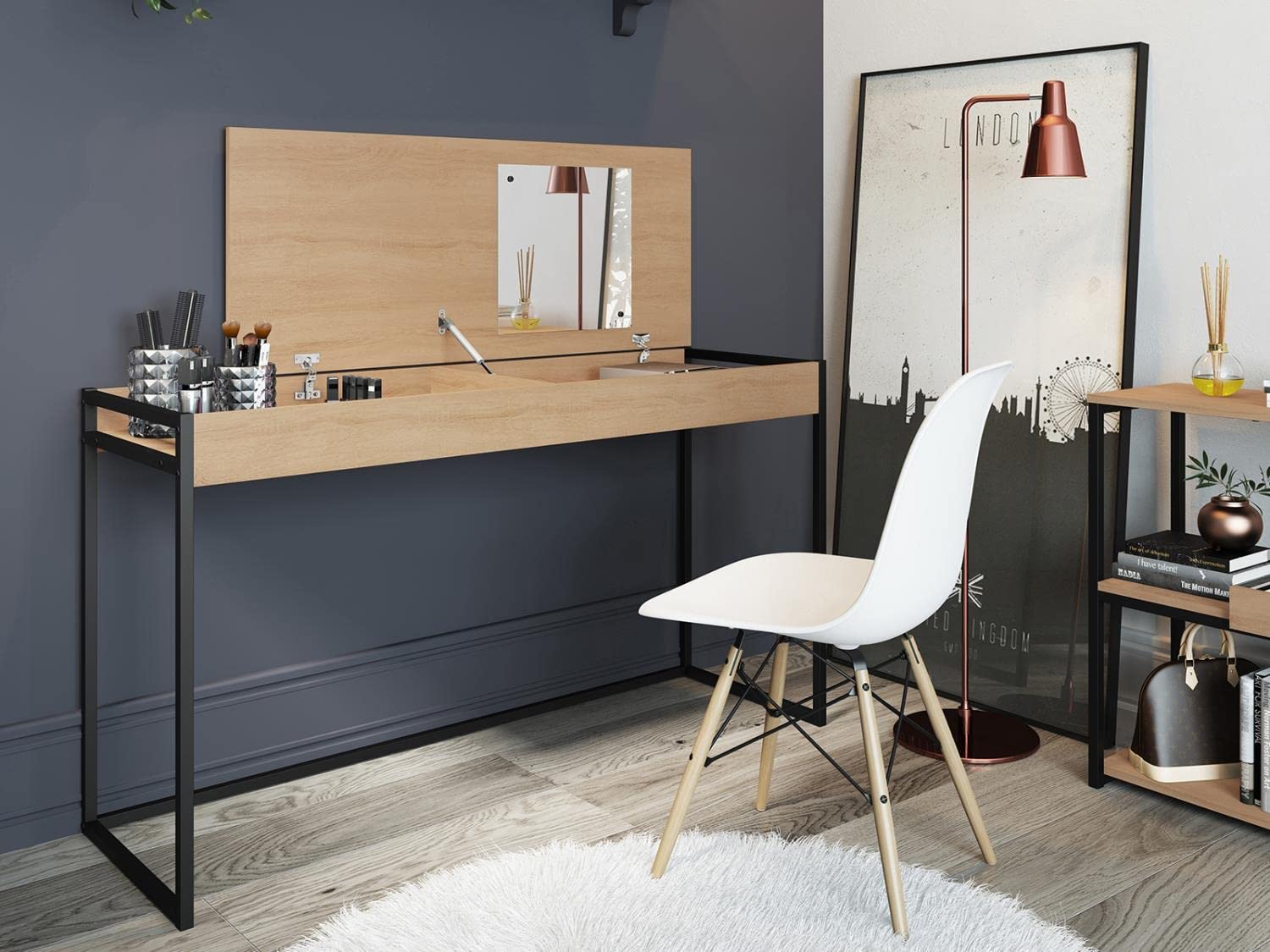 Casabianca Furniture Noa Office Desk in Birch Melamine with Black Metal Painted Frame.