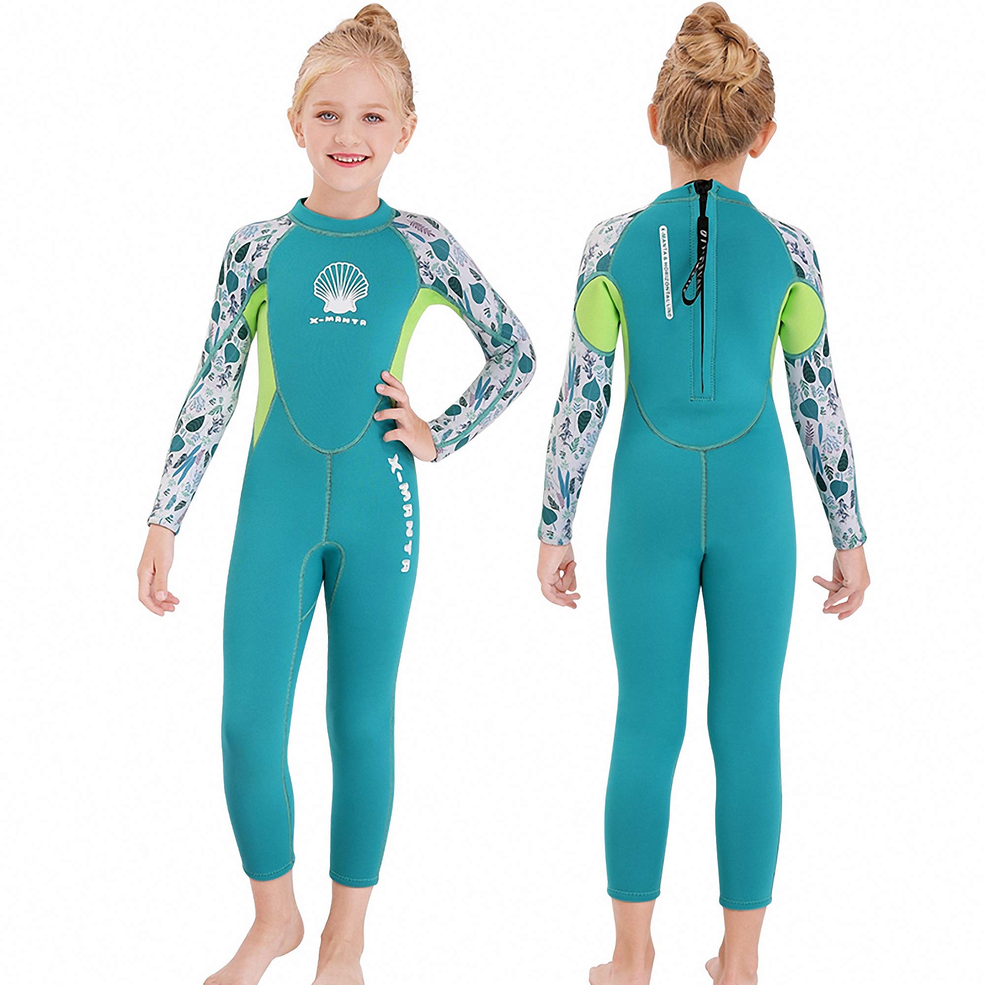 MWTA Wetsuit for Kids Boys Girls 2.5mm Neoprene Thermal Swimsuit Fullsuit Wet Suits Long Sleeve for Toddler Child Junior Youth Swimming, Diving, Surfing Aqua-XL