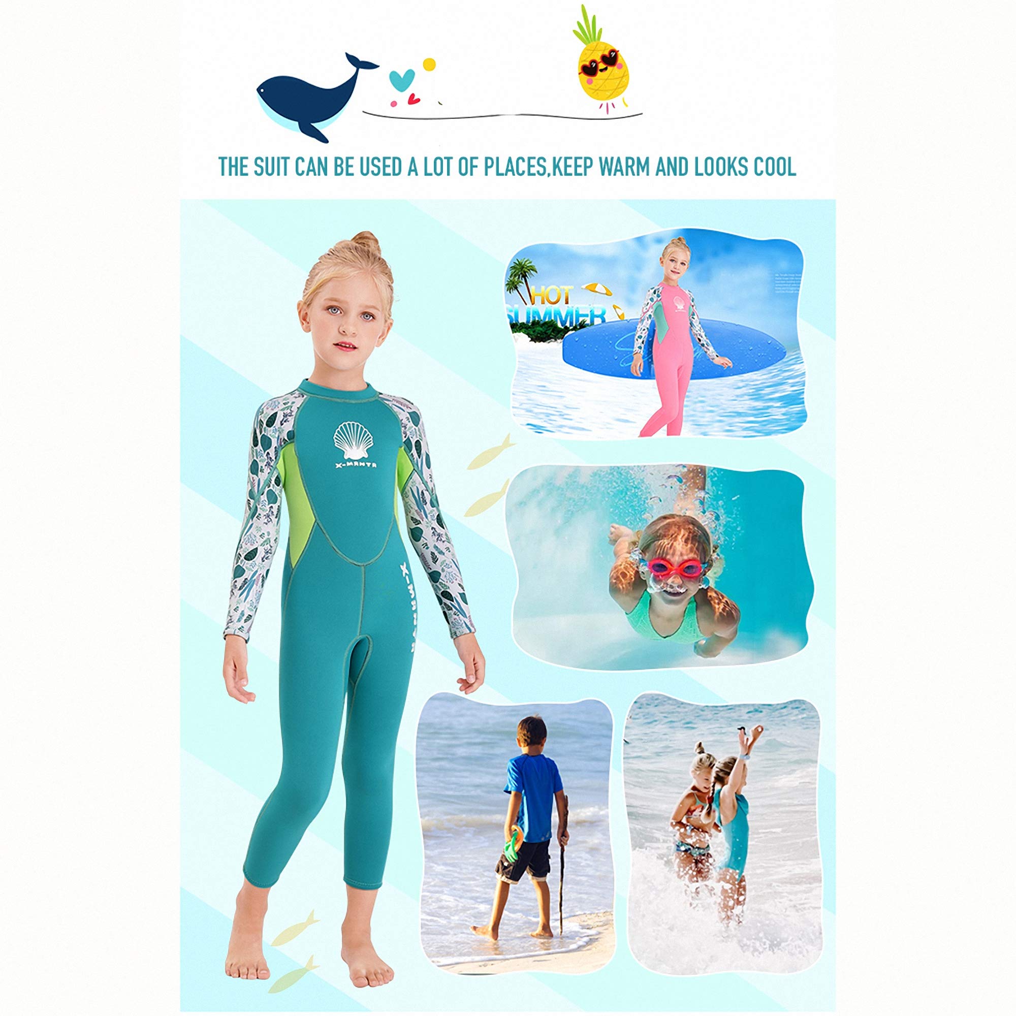 MWTA Wetsuit for Kids Boys Girls 2.5mm Neoprene Thermal Swimsuit Fullsuit Wet Suits Long Sleeve for Toddler Child Junior Youth Swimming, Diving, Surfing Aqua-XL