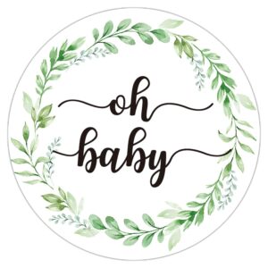 50 pcs greenery baby shower thank you labels, 2 inch oh baby stickers, baby gender neutral stickers, baby shower favor stickers, thank you stickers.