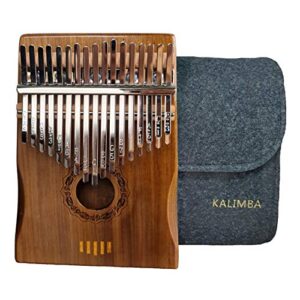 harmonyx kalimba 17 key thumb piano w engraved notes - hand piano complete kit with soft case, well tuned, ideal set for self, children and adults (round hole, walnut)