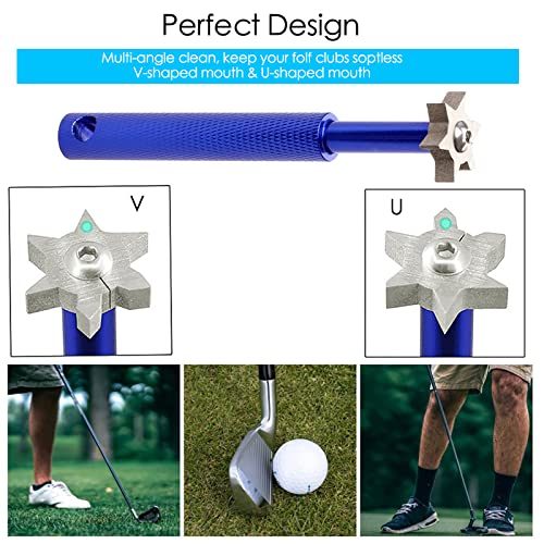 VIPMOON Golf Club Groove Sharpener Tool, Golf Club Brush Groove Cleaner with Retractable, Golf Iron Groove Sharpener for U & V-Grooves, Golf Accessories for Men (Blue)