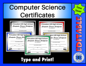 computer science certificates - set of 5