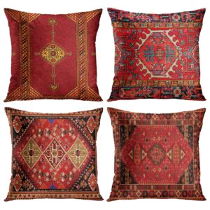 britimes throw pillow covers geometric kilim moroccan home decor set of 4 oriental ikat pillow cases living room decorative 18 x 18 inches cushion couch sofa pillowcases colorful red tribal