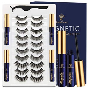 3d magnetic eyelashes natural look with eyeliner kit - 7c sevencrown magnetic lashes - upgraded 4 tubes of magnetic liner - 10 pairs reusable false magnetic eyelash kit with applicator easy to apply.