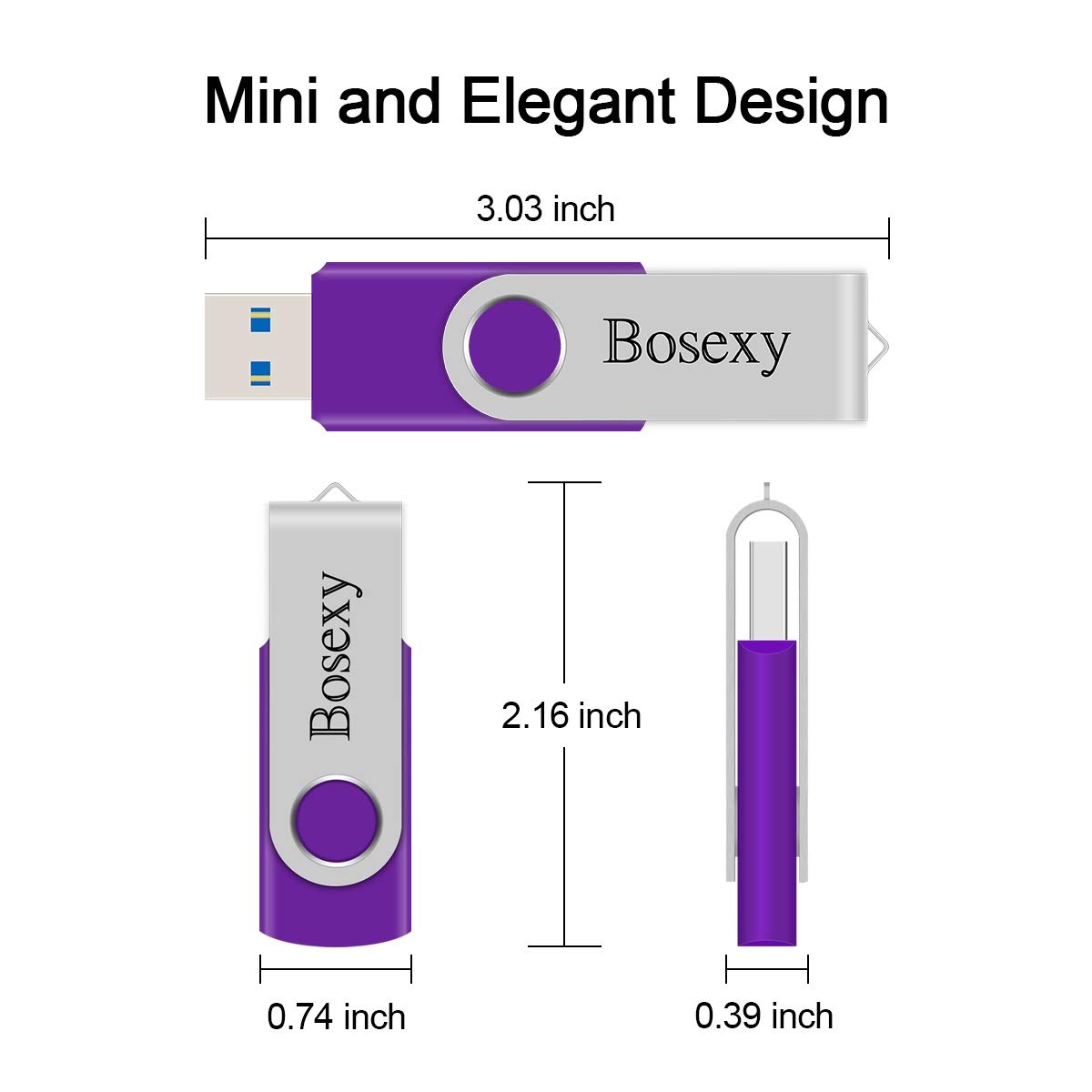 USB Flash Drive 32GB Bosexy Thumb Drive High-Speed Memory Stick for Photo Video USB3.0 Rotated Design 5Pack