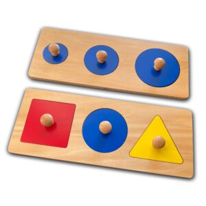 montessori multi shape wooden puzzle toy baby toddler first jumbo wood peg educational basic geometry, 2 pieces