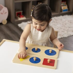 Montessori Multi Shape Wooden Puzzle Toy Baby Toddler First Jumbo Wood Peg Educational Basic Geometry, 2 pieces