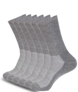 1sock2sock 6 pack performance cotton cushion crew athletic sport socks moisture wicking arch support band grey
