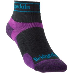 Bridgedale Womens Trail Run Ultralight T2 Merino Performance Ankle, Charcoal/Purple, Medium