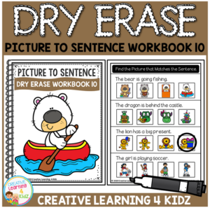 dry erase picture to sentence workbook 10