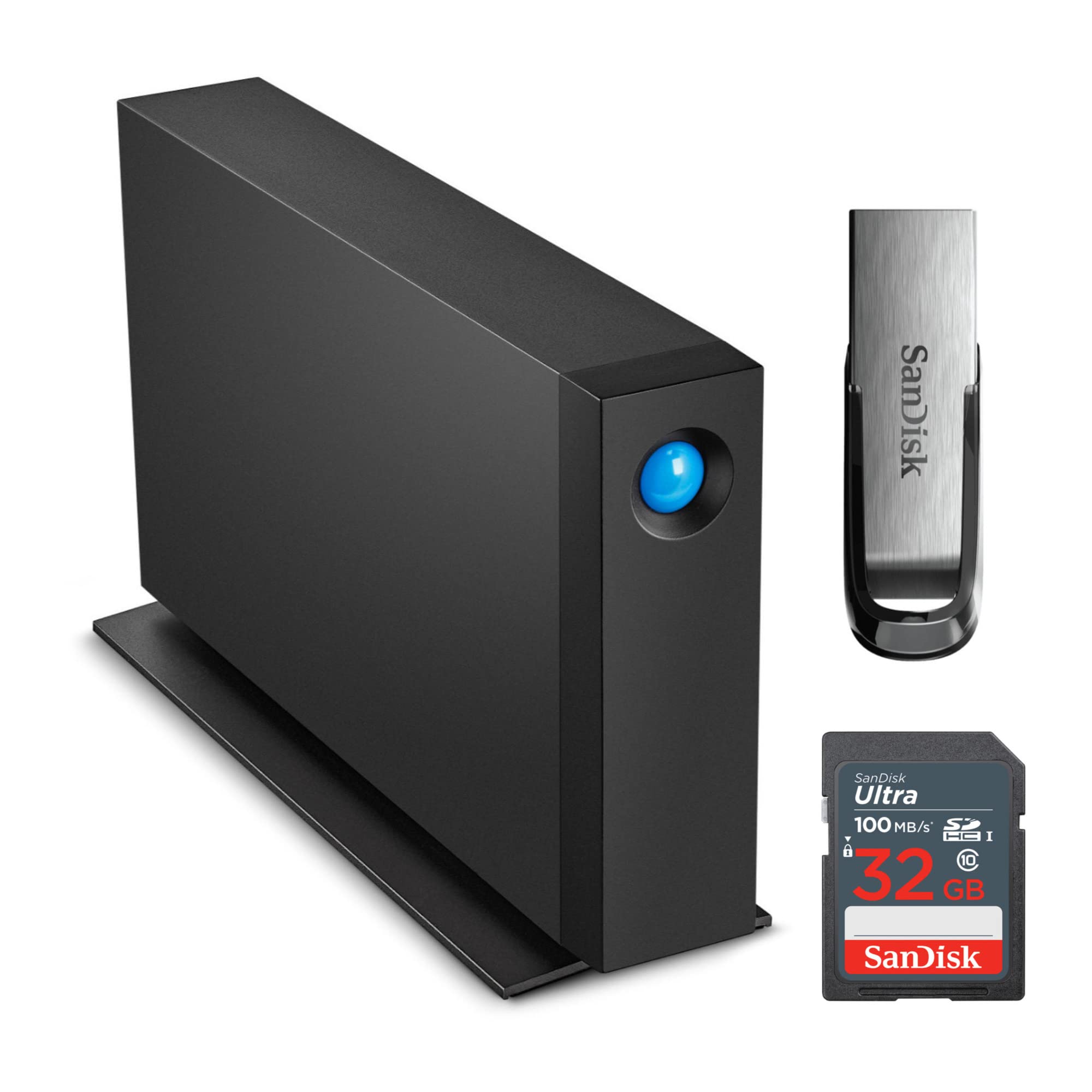 LaCie 4TB d2 Professional USB 3.1 Type-C External Desktop Hard Drive Bundle with 32GB Ultra SDHC UHS-I Memory Card, and 32GB Ultra Flair USB 3.0 Flash Drive (3 Items)