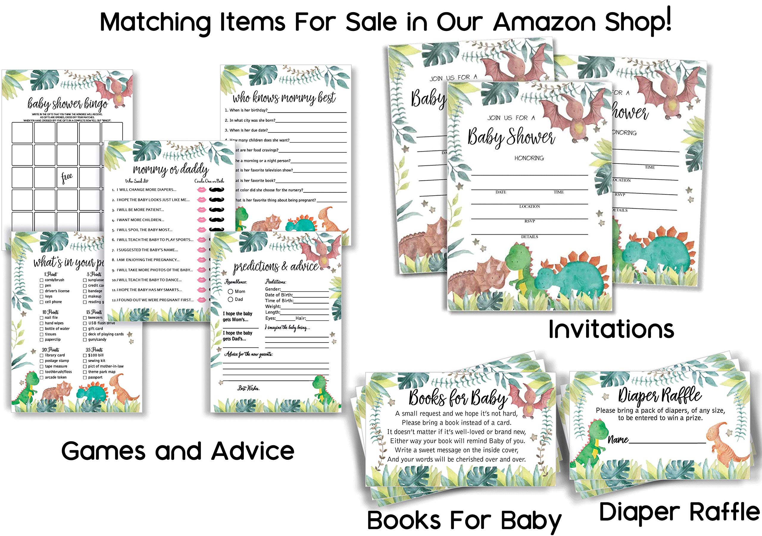 All Ewired Up 50 Books for Baby Request Insert Card for Boy Dinosaur Baby Shower Invitations or invites, Cute Bring A Book Instead of A Card Theme for Gender Reveal Party Story Games