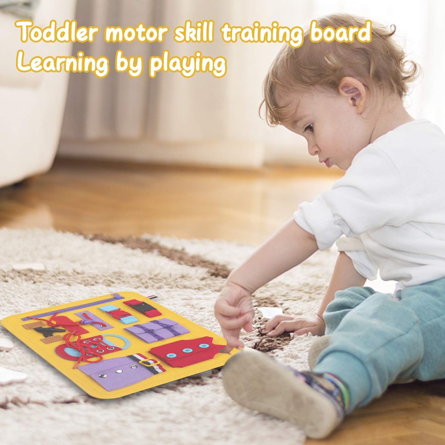 ABirdon Busy Board for Toddlers, Montessori Toys for Baby Learn Preschool Basic Skills, Sensory Toys for Practice Fine Motor Skills, Autism Educational Learning Toys for Airplane, Car or Home
