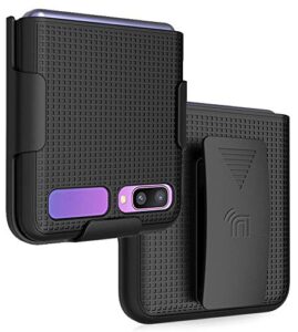 case with clip for galaxy z flip, nakedcellphone [black] snap-on cover with [rotating/ratchet] belt hip holster holder combo for samsung galaxy z flip 5g phone (sm-f700, sm-f707) 2020