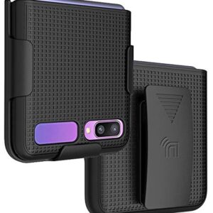 Case with Clip for Galaxy Z Flip, Nakedcellphone [Black] Snap-On Cover with [Rotating/Ratchet] Belt Hip Holster Holder Combo for Samsung Galaxy Z Flip 5G Phone (SM-F700, SM-F707) 2020