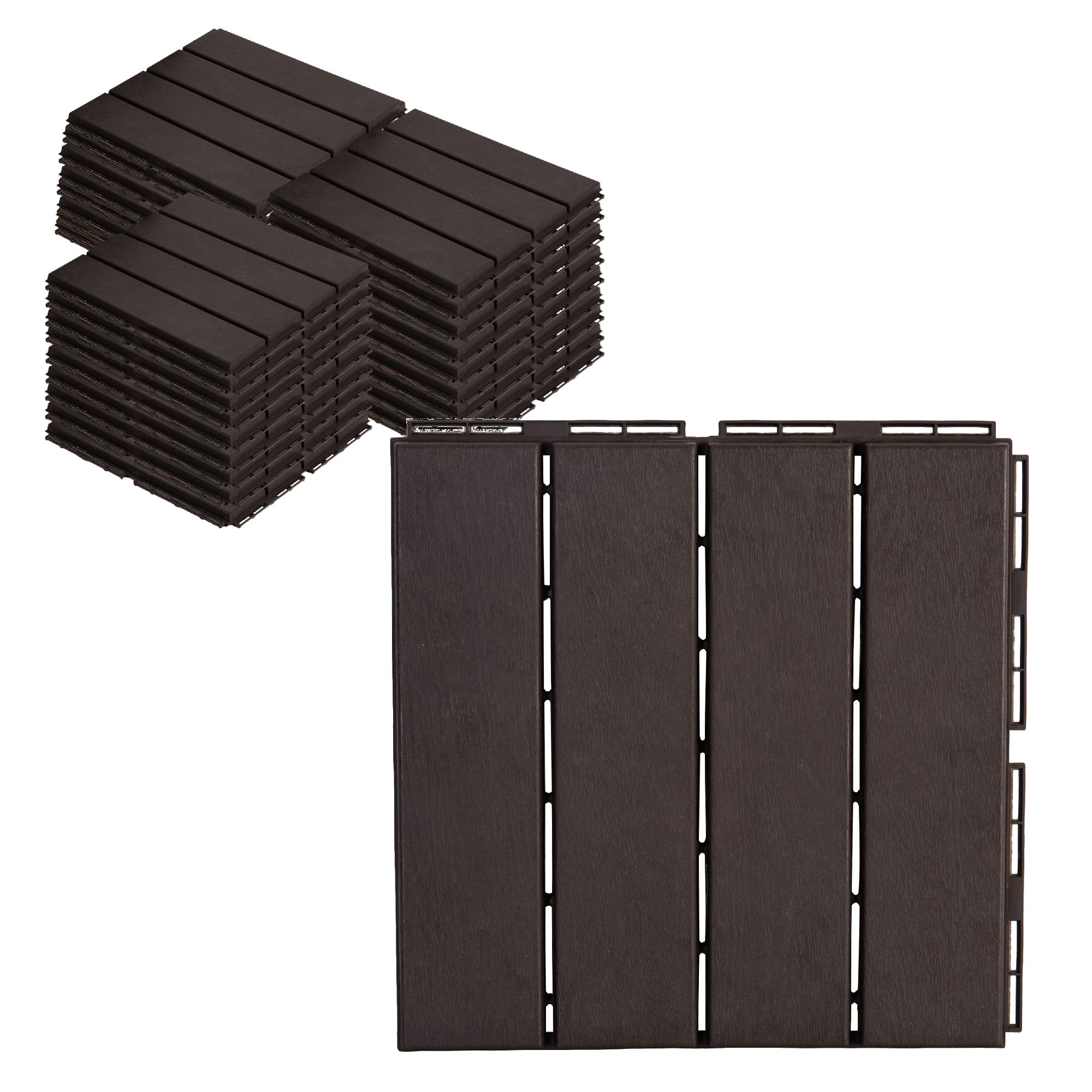 ASTEROUTDOOR Interlocking Deck Tiles Plastic Waterproof Outdoor Flooring 12" x 12" for Patio Garden Deck Poolside Indoor Outdoor, 27 pcs, Brown