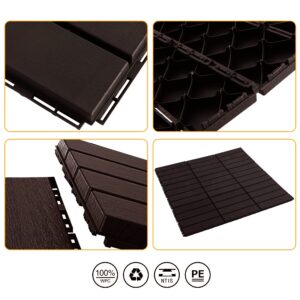 ASTEROUTDOOR Interlocking Deck Tiles Plastic Waterproof Outdoor Flooring 12" x 12" for Patio Garden Deck Poolside Indoor Outdoor, 27 pcs, Brown