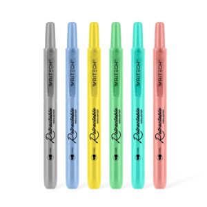 writech retractable highlighters assorted colors: chisel tip click aesthetic highlighter marker pens pack multi colored ink no bleed smear for highlighting journaling (6ct mild)