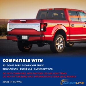 AmeriLite [Full LED Red Tube Smooth Lens Sequential Signal Black Taillights Pair for 2015-2017 Ford F150 Pickup - Passenger and Driver Side