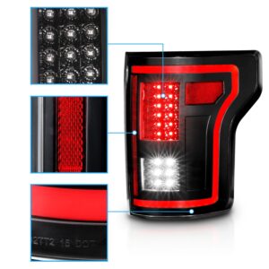 AmeriLite [Full LED Red Tube Smooth Lens Sequential Signal Black Taillights Pair for 2015-2017 Ford F150 Pickup - Passenger and Driver Side