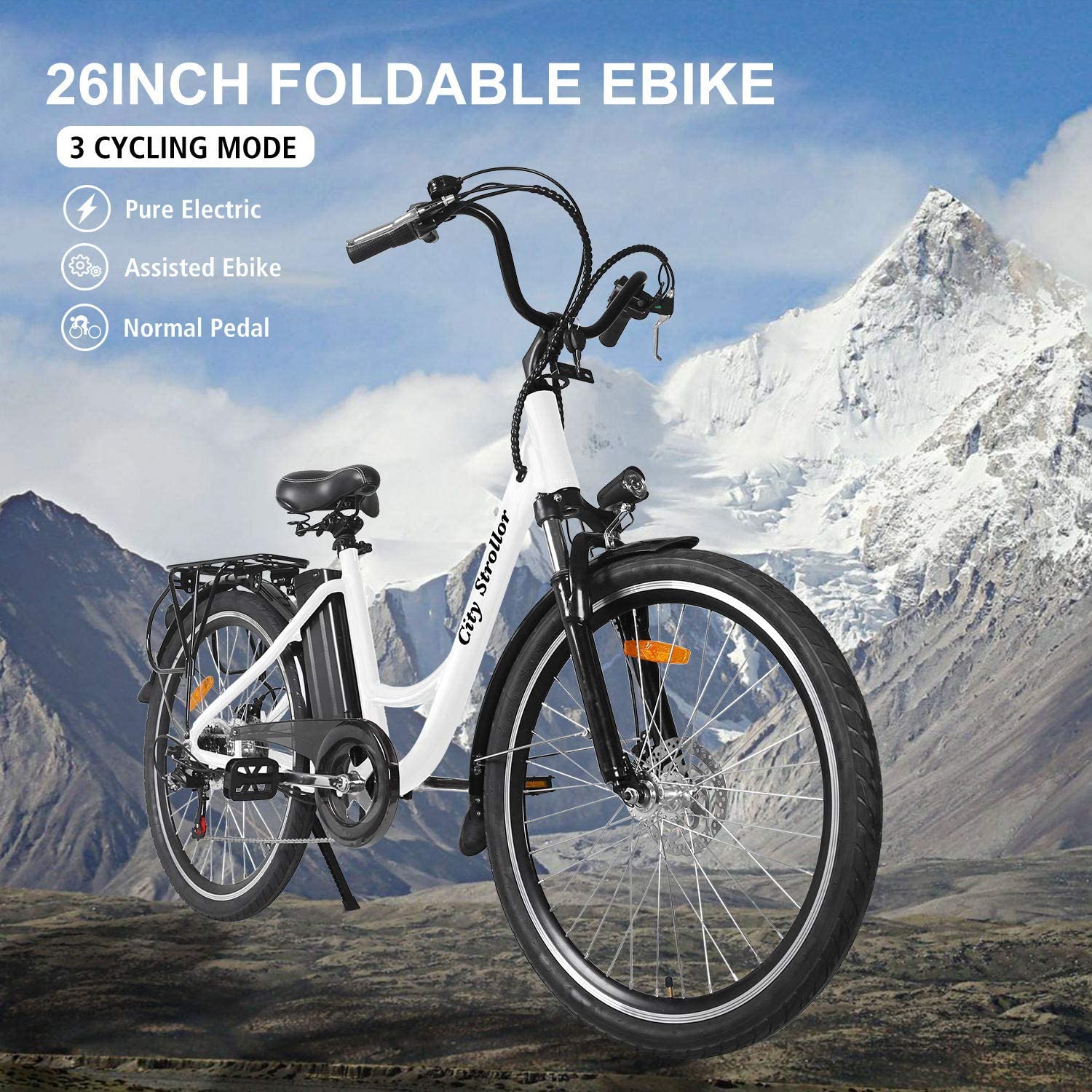 NAKTO 350W Electric Bike 26" Commuting E-Bike 6 Speed Electric Bikes for Adults City Ebike for Women High Speed Electric Bikes with 36V 10.8AH/12AH Removable Battery,Front Suspension Fork and Lock