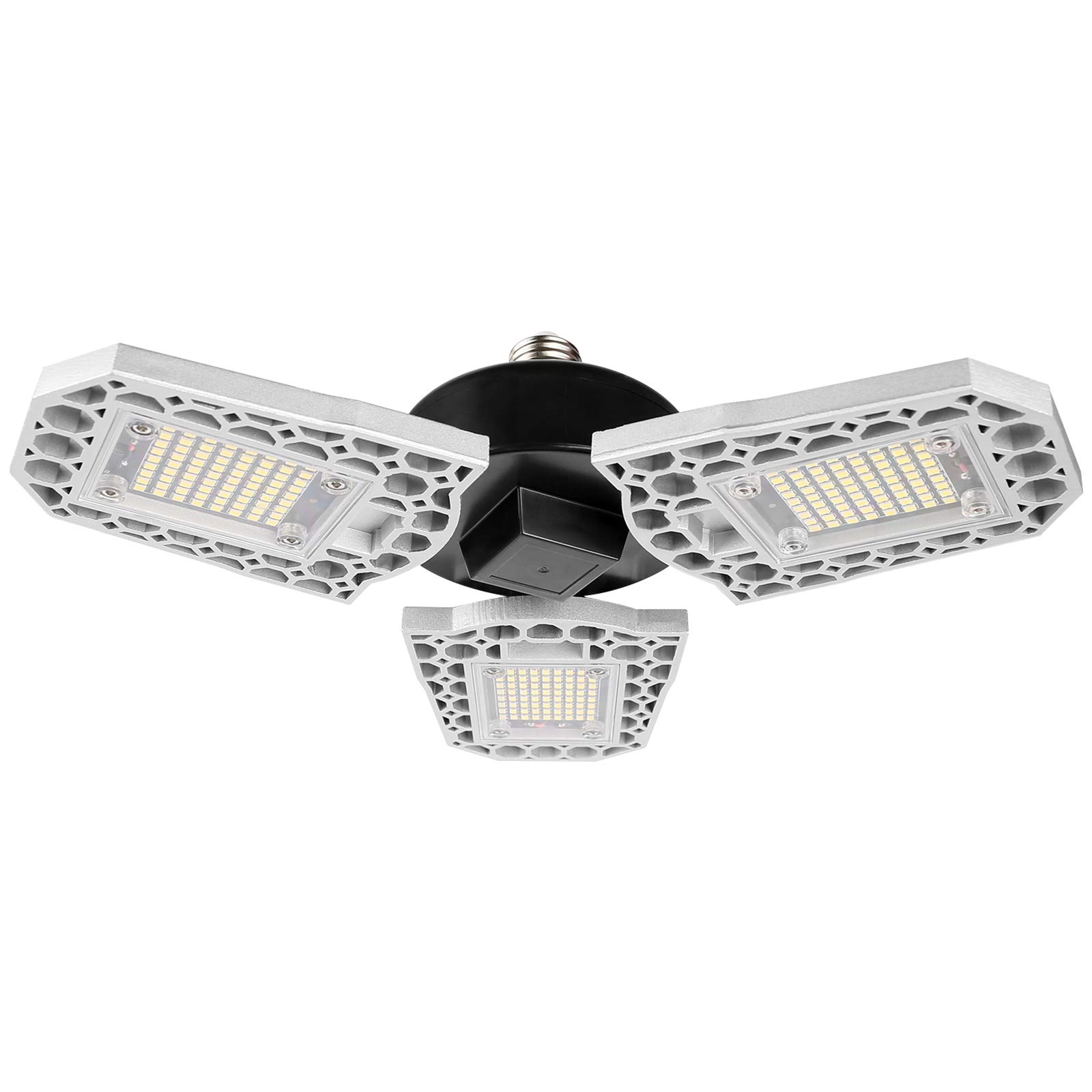 Vanja LED Garage Ceiling Light, 60W LED Deformable Light with 3 Adjustable Panels, 7200 LM E26/E27 Shop Light for Garage, Warehouse, Barn, Workshop(No Sensor)