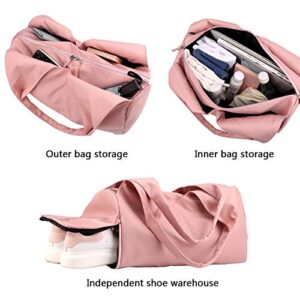 forestfish Duffel Bag Gym Totes with Dry Wet Pocket & Shoes Compartment for Women and Men, Pink