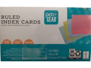 pen + gear ruled index cards, pastel, 3 in x 5 in, 100 count