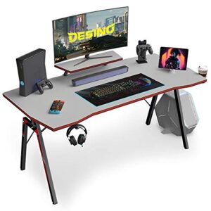 desino gaming desk 47 inch pc computer desk, home office desk table gamer workstation with cup holder and headphone hook, gray
