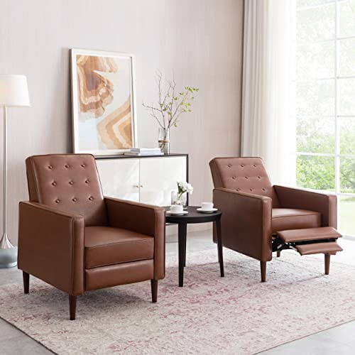 Christopher Knight Home Deborah Mid-Century Modern Button Tufted Recliners (Set of 2), Cognac Brown, Dark Brown