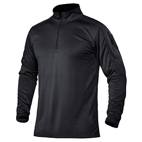 TACVASEN Men's Athletic Shirts Long Sleeve Workout Hiking Golf Polo Active Shirt Black XL