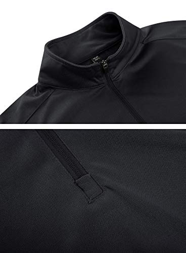 TACVASEN Men's Athletic Shirts Long Sleeve Workout Hiking Golf Polo Active Shirt Black XL