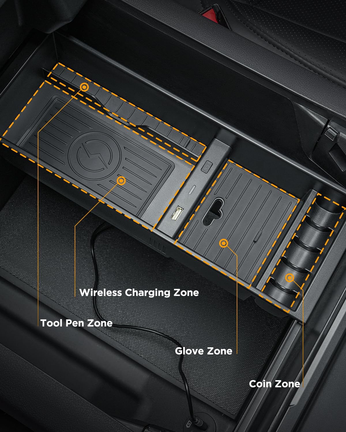 CarQiWireless Wireless Charger for F150 2009-2023 2024, Center Console Organizer Box for Ford F150 Accessories F-150 2009 2010 2011 2012 2013 2014 2015 2016 2017 2018 2019 2020 2021 2022 2023 2024