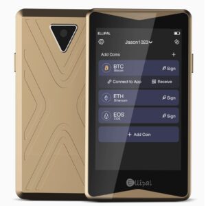 ellipal hardware cryptocurrency wallet cold wallet gold titan, 100% air-gapped & internet isolated, anti-tampering, supporting multi-currency, w/mnemonics card, ideal for btc xrp eth usdt trx hbar