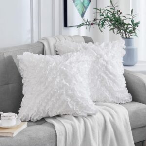 leeden throw pillow covers (set of 2), 3d design handmade cute ruffles pillowcase, christmas decorative cushion cover for sofa couch bedroom living room, 22 x 22 inch, white
