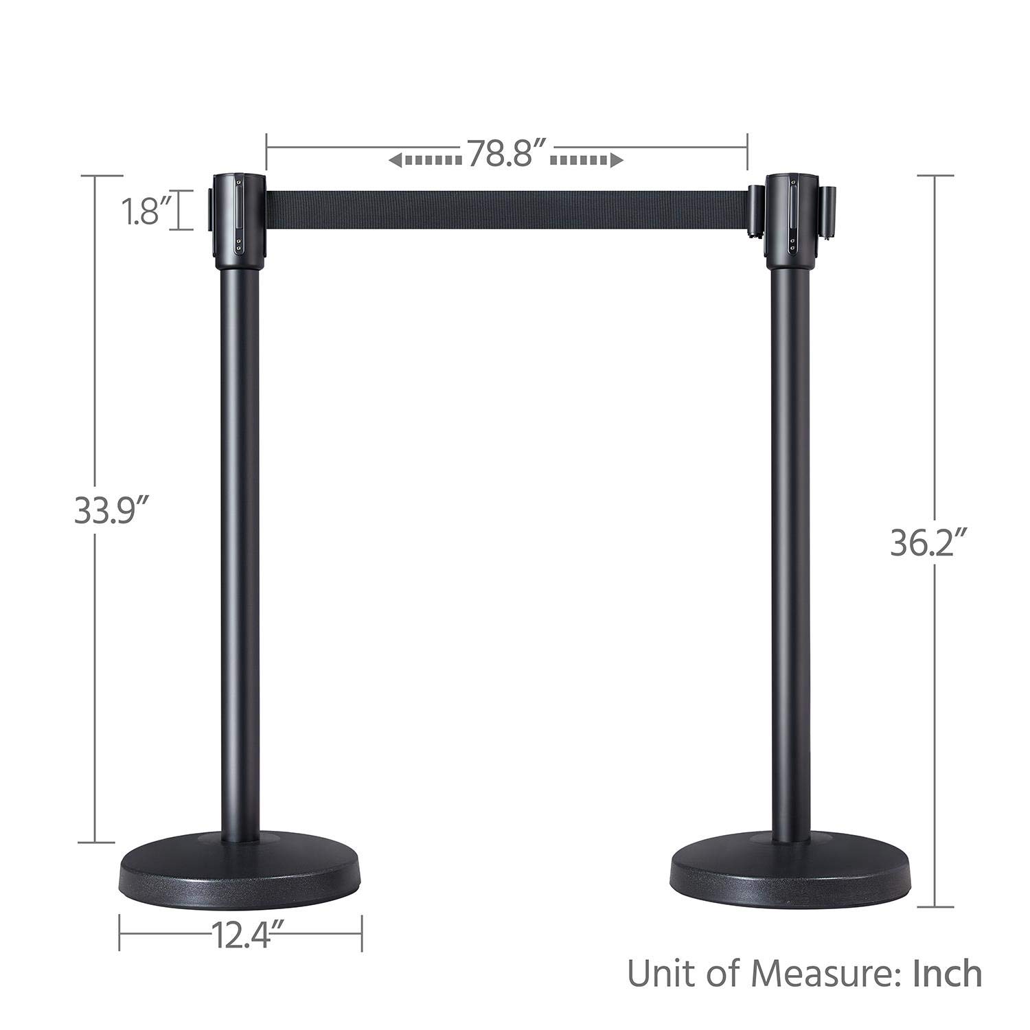 Yaheetech Retractable Belt Stanchion Set, Baking Varnished Safety Stanchion Post for Queuing Lines Black 8 Pack