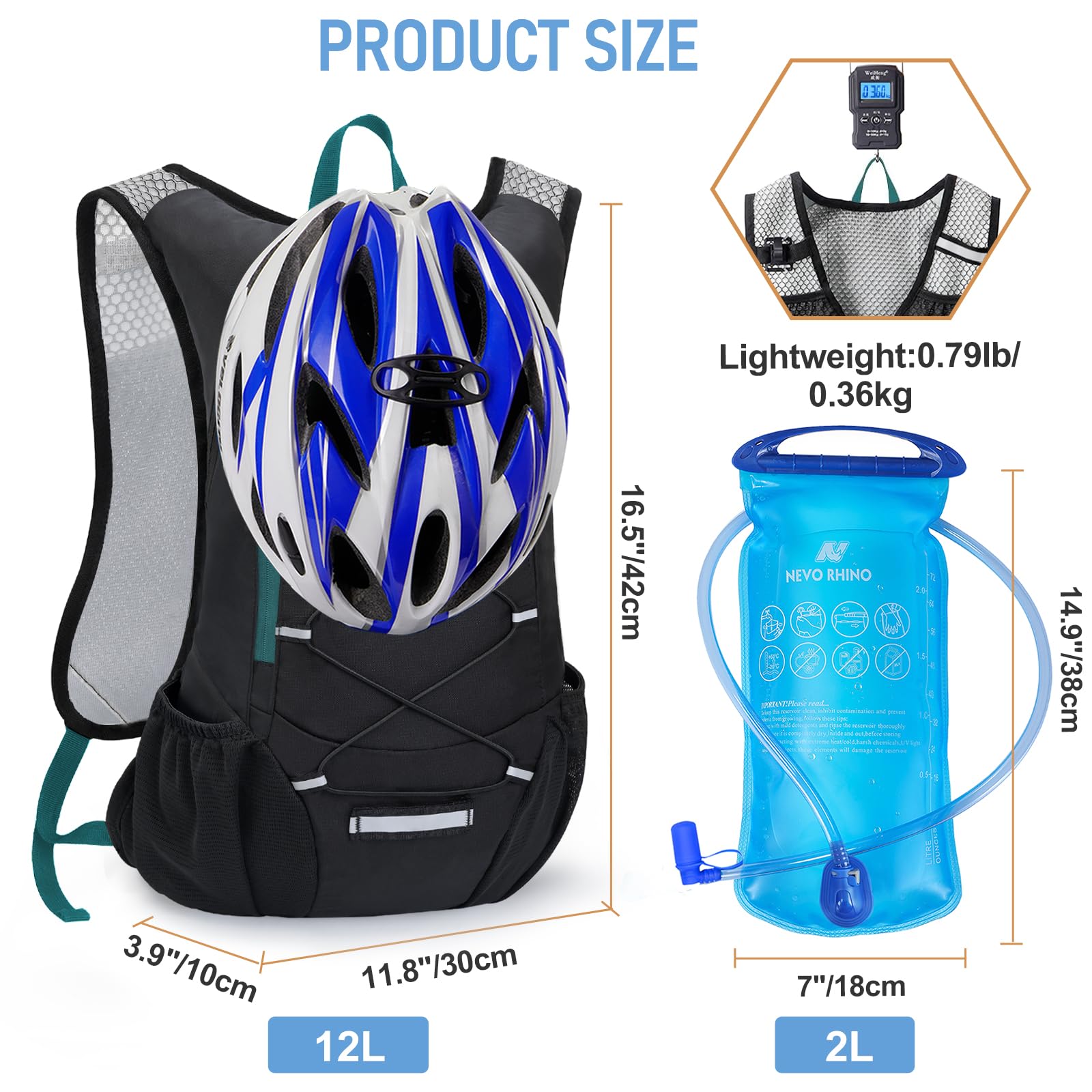 Lightweight Hydration Backpack, Running Backpack with 2L Water Bladder, Hydro Water Daypack for Cycling Hiking Rave for Men Women