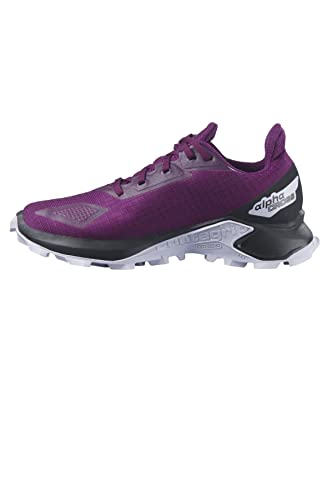 Salomon Kids ALPHACROSS Blast CLIMASALOMON Waterproof Trail Running Shoes, Plum Caspia/Black/Purple Heather, 2 US Unisex Little