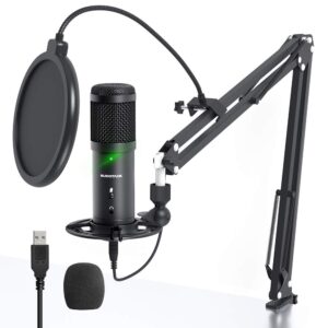 sudotack usb streaming pc microphone, zero-latency monitoring professional 192khz/24bit studio cardioid condenser mic kit with mute button, for podcasting,gaming,home recording,youtube